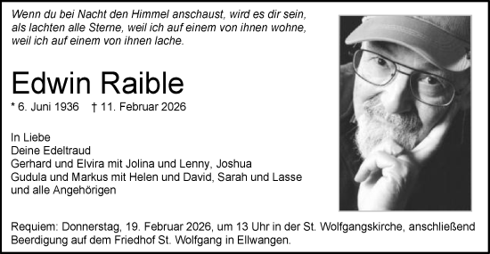 Traueranzeige von Edwin Raible von Schwäbische Post