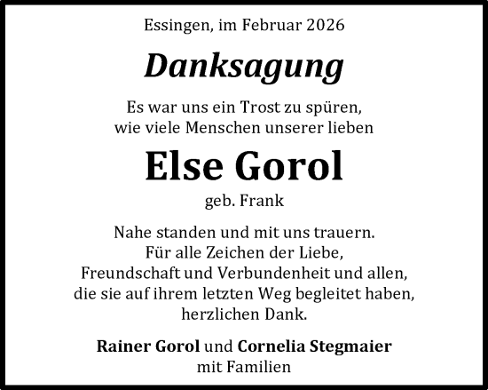 Traueranzeige von Else Gorol von Schwäbische Post