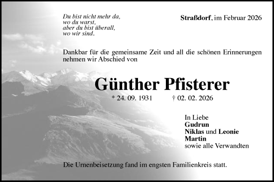 Traueranzeige von Günther Pfisterer von Gmünder Tagespost