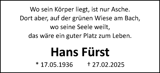 Traueranzeige von Hans Fürst von Schwäbische Post
