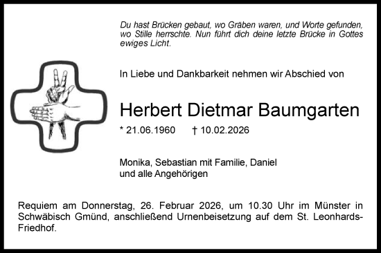 Traueranzeige von Herbert Dietmar Baumgarten von Gmünder Tagespost
