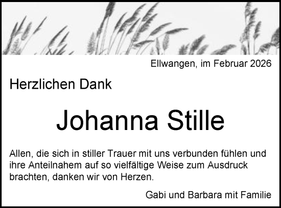 Traueranzeige von Johanna Stille von Schwäbische Post