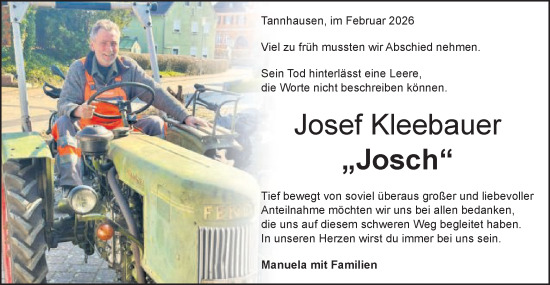 Traueranzeige von Josef Kleebauer von Schwäbische Post