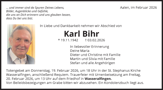 Traueranzeige von Karl Bihr von Schwäbische Post