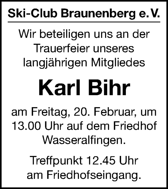 Traueranzeige von Karl Bihr von Schwäbische Post