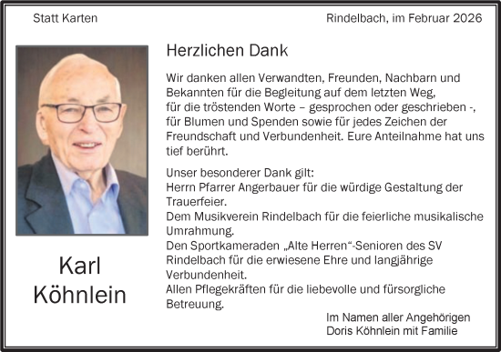 Traueranzeige von Karl Köhnlein von Schwäbische Post