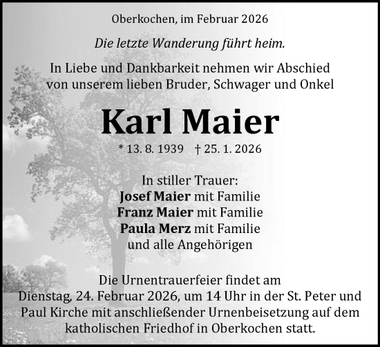Traueranzeige von Karl Maier von Schwäbische Post