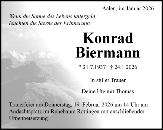 Traueranzeige von Konrad Biermann von Schwäbische Post