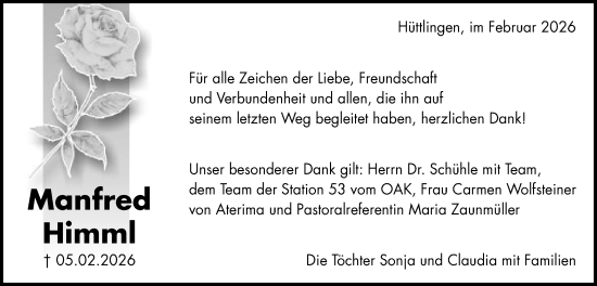 Traueranzeige von Manfred Himml von Schwäbische Post