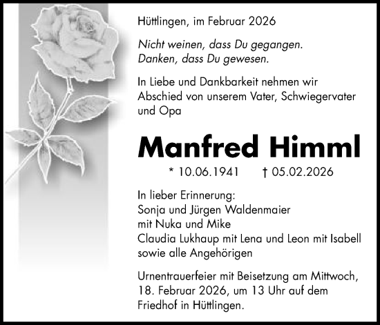 Traueranzeige von Manfred Himml von Schwäbische Post