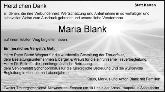 Traueranzeige von Maria Blank von Schwäbische Post