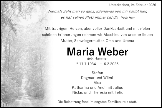 Traueranzeige von Maria Weber von Schwäbische Post