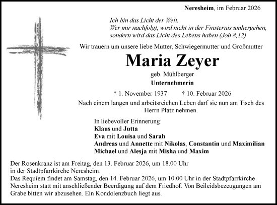 Traueranzeige von Maria Zeyer von Schwäbische Post