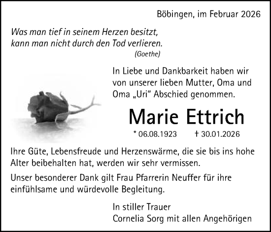 Traueranzeige von Marie Ettrich von Gmünder Tagespost