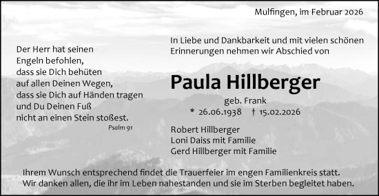 Traueranzeige von Paula Hillberger von Gmünder Tagespost