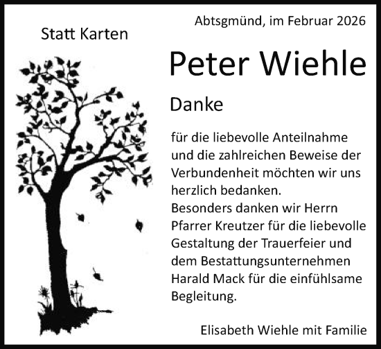Traueranzeige von Peter Wiehle von Schwäbische Post