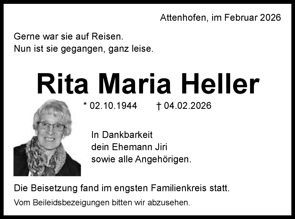  Traueranzeige für Rita Maria Heller vom 28.02.2026 aus Schwäbische Post
