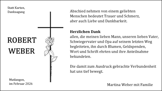 Traueranzeige von Robert Weber von Gmünder Tagespost