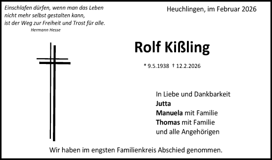 Traueranzeige von Rolf Kißling von Gmünder Tagespost