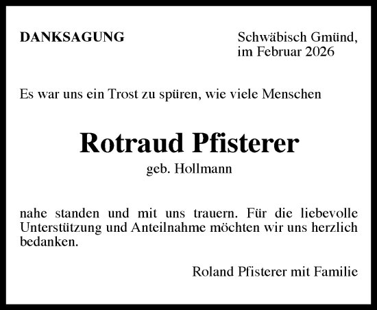 Traueranzeige von Rotraud Pfisterer von Gmünder Tagespost