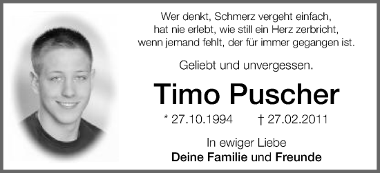 Traueranzeige von Timo Puscher von Schwäbische Post