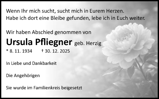 Traueranzeige von Ursula Pfliegner von Schwäbische Post