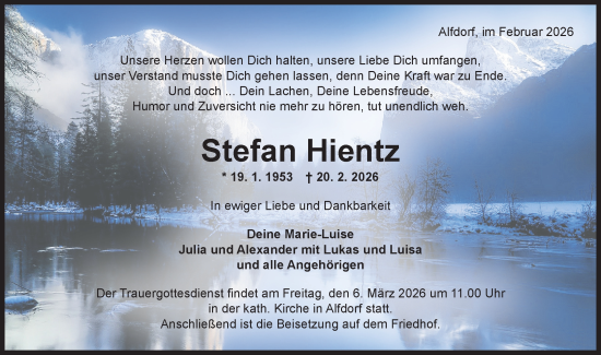 Traueranzeige von Stefan Hientz von Gmünder Tagespost